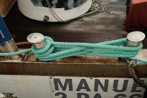 Closeup Mooring Ropes Boat — Stock Photo, Image