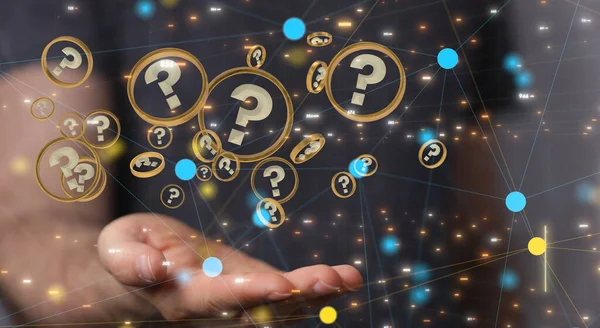 Rendering Question Mark Icons Floating Hand Solving Problem Concept — Stock Photo, Image
