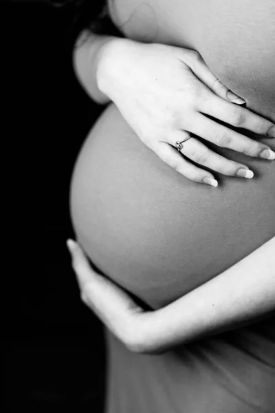 Pregnant Woman Holding Her Belly Weeks — Stock Photo, Image