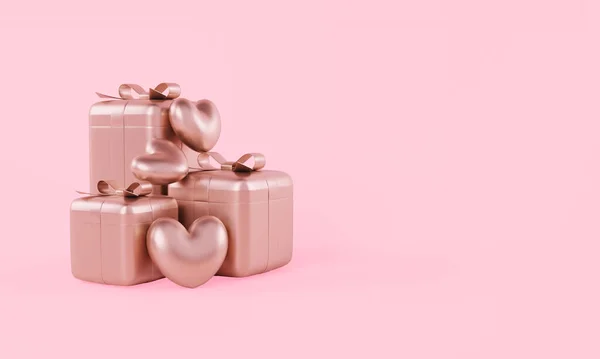 Рендеринг Подарочных Коробок Воздушных Шаров Любви Розовом Фоне — стоковое фото