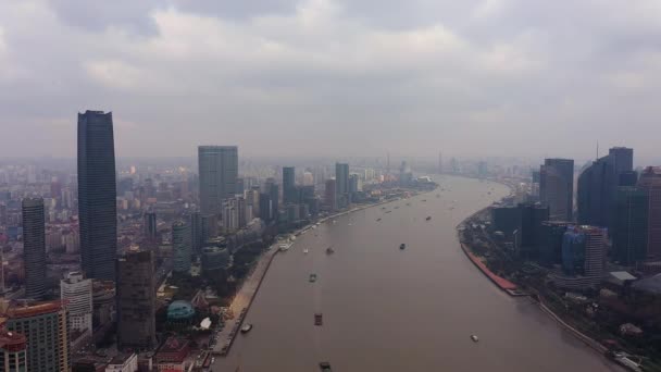 Кадри Дронами Річці Хуанпу Його Околицях Шанхаї Китай — стокове відео