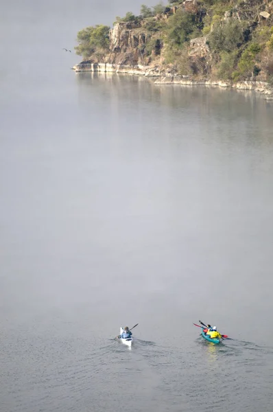 Spanya Nın Orta Kesimindeki Tagus Nehri Nde Kayak Gezisinin Havadan — Stok fotoğraf