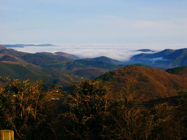 Beautiful Photo Mountains Surrounded Mist South France Croix Mounis — Stock Photo, Image