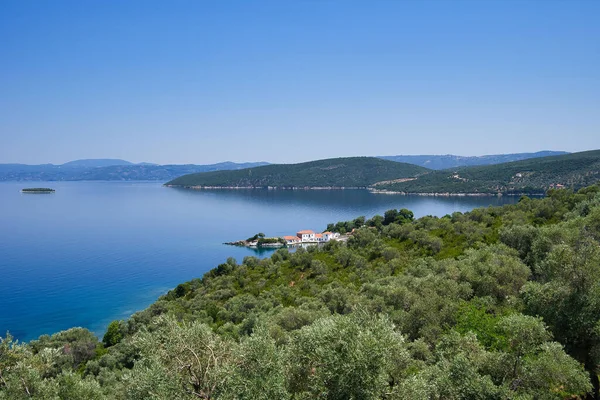 Beautiful Landscape Overlooking Sea Greece Holidays Mount Pelion Milina Village — Stock Photo, Image