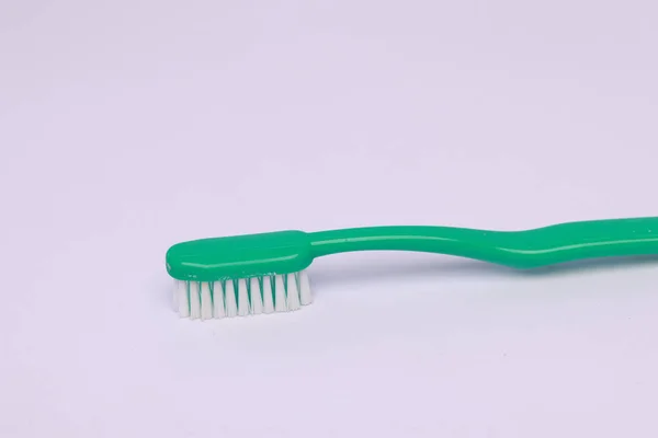 Closeup Green Toothbrush Isolated White Background — Stock Photo, Image