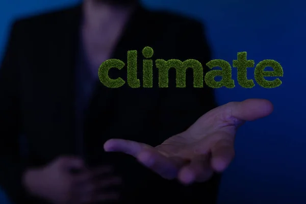 Uma Renderização Flutuante Verde Clima Palavra Mão Conceito Eco Mudança — Fotografia de Stock