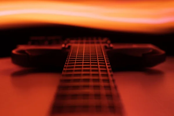 Closeup Macro Detail Shot Guitar Setails Motion Red Color Theme — Stock Photo, Image