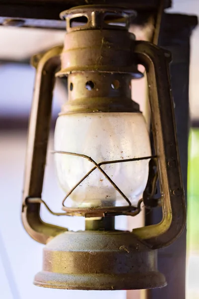 Vertical Closeup Old Metal Oil Lamp — Stock Photo, Image