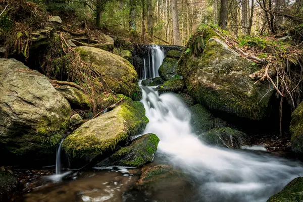 Vue Cascade Nagelstein Dans Forêt Bavaroise Entre Obermuhlbach Sankt Englmar — Photo