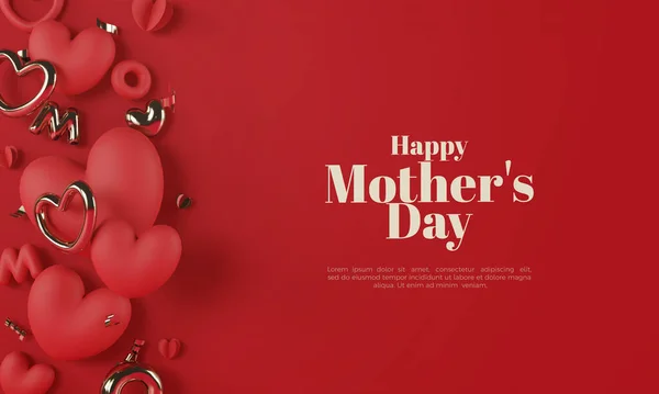 Día Madre Fondo Con Globos Rojos Dorados Amor Ilustración — Foto de Stock