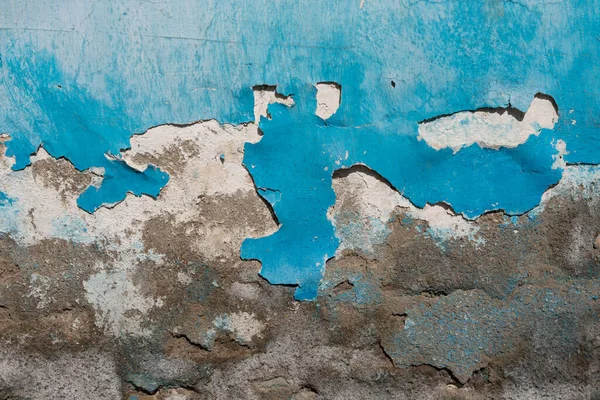 Una Antigua Fachada Del Edificio Con Paredes Erosionadas Pintura Azul — Foto de Stock