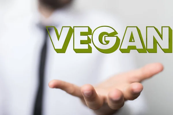Hovering Vegan Text Floating Man Hand — Stock Photo, Image