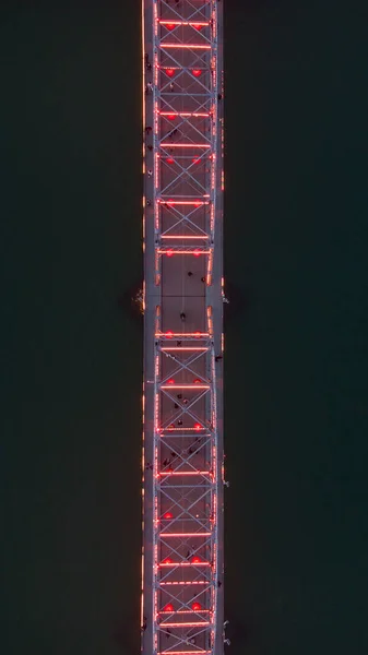 Aerial Top View Bridge Illuminated Lights Night — Stock Photo, Image