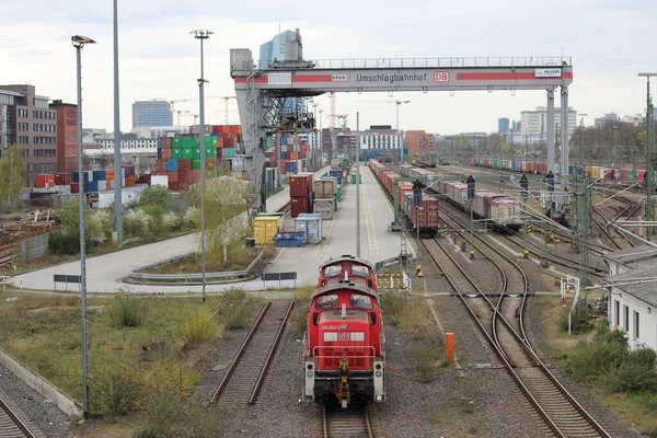 Goederencontainer Station Frankfurt Duitsland — Stockfoto