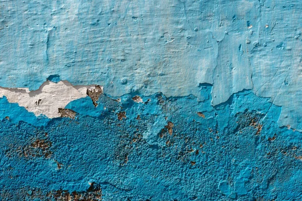 Une Vieille Façade Bâtiment Avec Des Murs Altérés Peinture Bleue — Photo