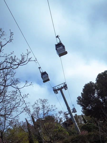 Low Angle Shot Cableway Cloudy Sky Daytime Barcelona Spain — Stock Photo, Image