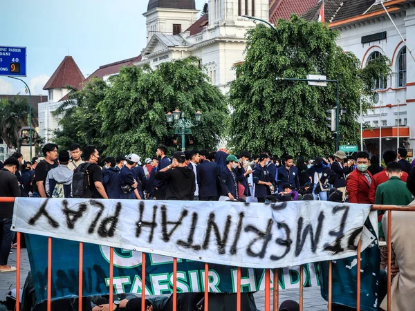 Yogyakarta Indonezja Kwietnia 2022 Demonstracja Studentów Przeciwko Polityce Rządowej Związanej — Zdjęcie stockowe