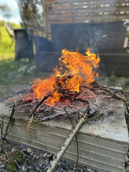 屋外での燃える炎の垂直ショット — ストック写真