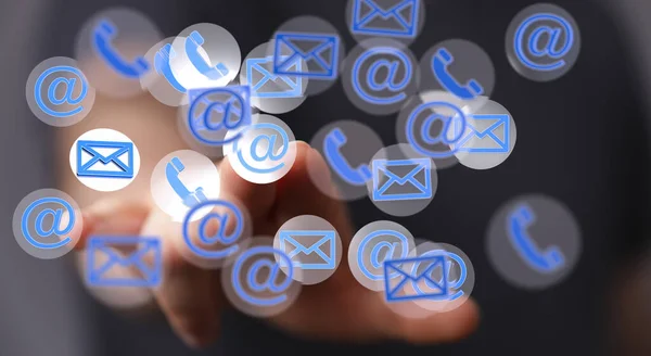 The 3D rendering of email, message and call symbols floating in the air