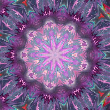 Mor ve pembe renkli bir kaleydoskop deseninin soyut bir çizimi