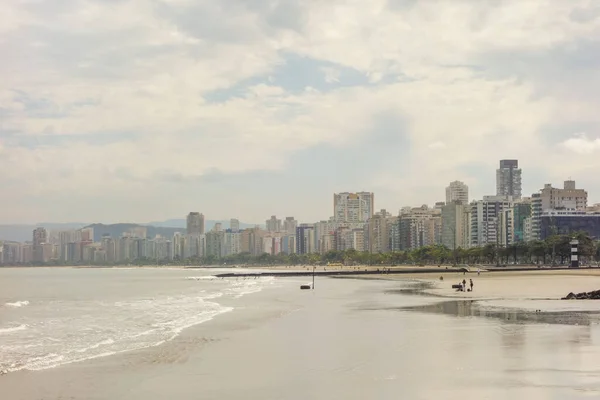 Panorâmica Praia Cidade Santos Litoral Estado São Paulo Brasil — Fotografia de Stock