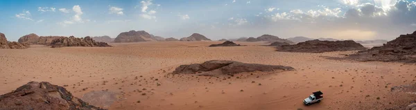 Panorama Pôr Sol Deserto Wadi Rum Jordânia — Fotografia de Stock