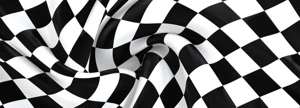 A 3D rendering of a black and white checkered flag on a white background