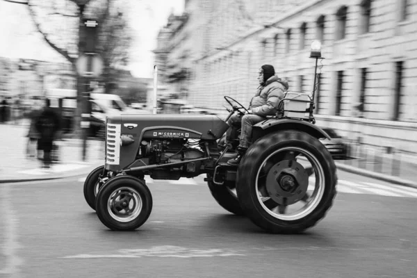 Old Classic Model Cormick Tractor City Black White — Stock Photo, Image