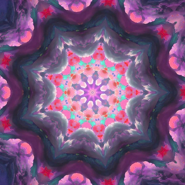 Uma Ilustração Abstrata Padrão Caleidoscópio Com Cores Roxas Rosa — Fotografia de Stock