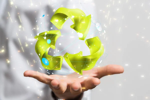 手動エコビジネスコンセプト上のリサイクルアイコンの3Dレンダリング — ストック写真