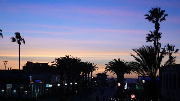 Gyönyörű Kilátás Nyílik Hermosa Beach Belvárosára Naplementekor — Stock Fotó