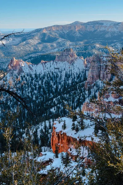 Plano Vertical Paisaje Montañoso Alpino Invierno —  Fotos de Stock