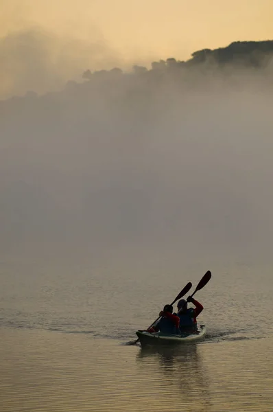 Kayaking Trip Tagus River Central Spain Night — Stock Photo, Image