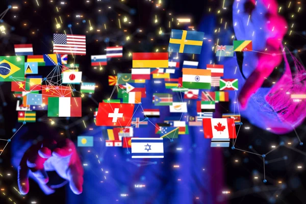 ぼやけた背景に世界の国旗の3Dレンダリング — ストック写真