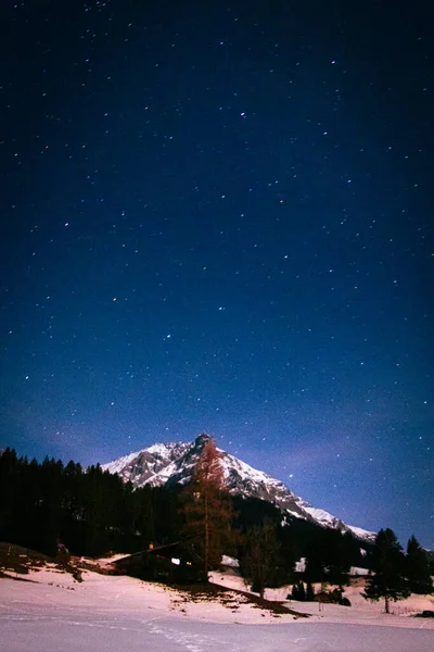 Night Scene Swiss Mountains Adelboden Bern Switzerland — Stock Photo, Image