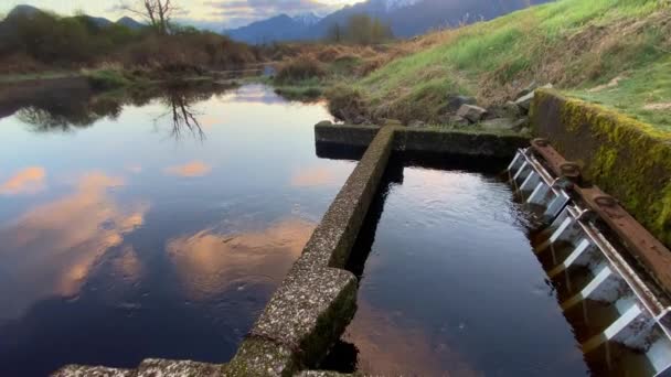 Belas Montanhas Previstas Perto Lago Pitt Meadows Canadá Sob Luz — Vídeo de Stock