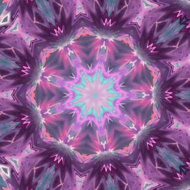 Mor ve pembe renkli bir kaleydoskop deseninin soyut bir çizimi