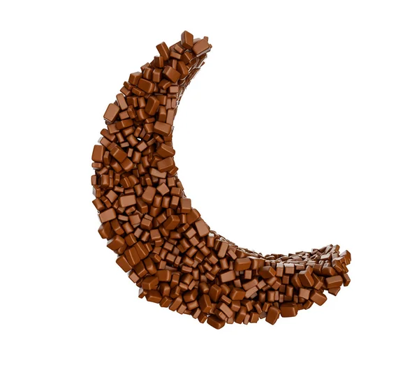 Een Weergave Van Een Crescent Moon Vorm Van Chocoladebrokken Een — Stockfoto