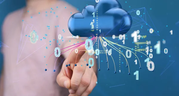 Una Representación Tecnología Nube Con Números Datos Dedo Señalándolo —  Fotos de Stock