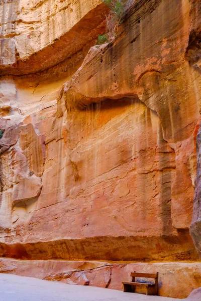 Een Verticaal Shot Van Petra Tempel Exterieur Siq Canyon Jordanië — Stockfoto