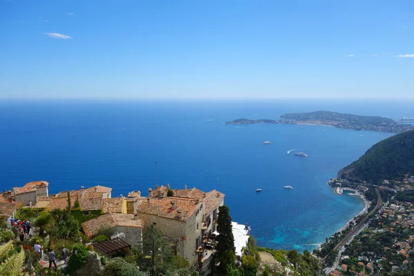 Aerial View Blue Seascape Buildings Shoreline Eze South France — 스톡 사진