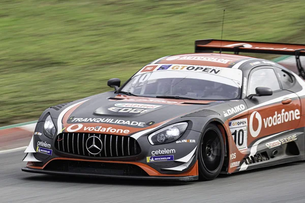 Fast Red Race Car Wet Track Mercedes Benz Amg Gt3 — Stock Photo, Image