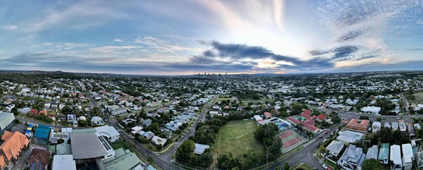 Aerial Panoramic Shot Brisbane City Cloudy Sky Sunset — Stock Photo, Image