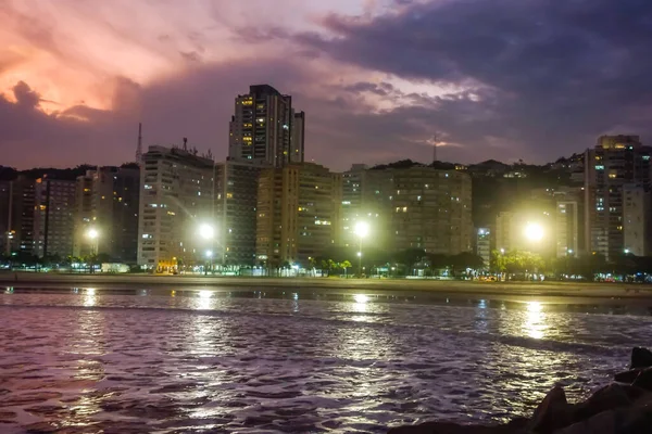 Spiaggia Jose Menino Nella Città Santos San Paolo Brasile Tramonto — Foto Stock