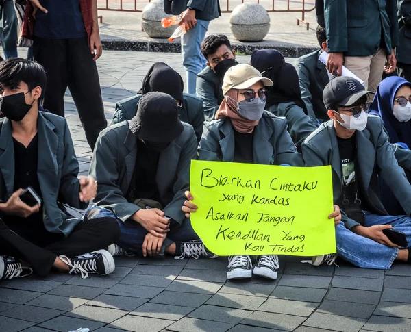 Yogyakarta Indonesia Aprile 2022 Manifestazione Studentesca Contro Politiche Governative Relative — Foto Stock