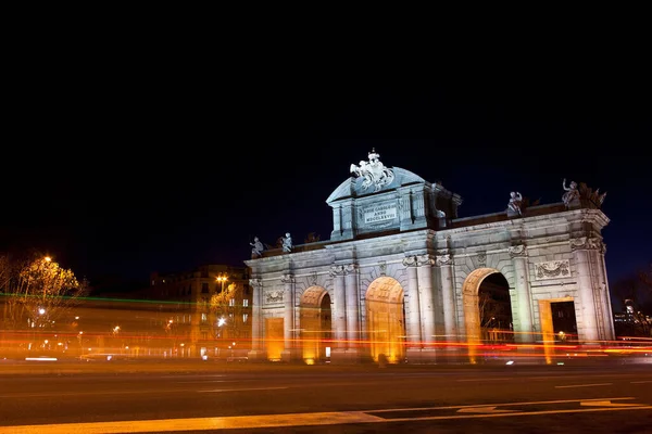 Den Berömda Puerta Alcala Natten Staden Madrid Huvudstad Spanien — Stockfoto