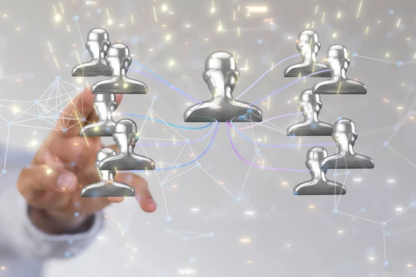 Rendering Human Figures Silver Connected Neural Networks Finger Pointing — Stock Photo, Image