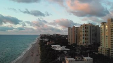 Deniz kıyısındaki yüksek binaların ve palmiyelerin panoramik görüntüsü