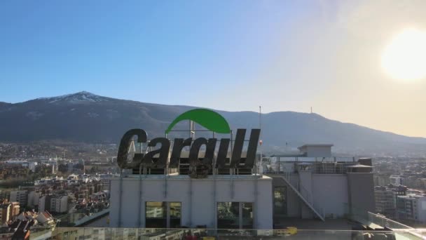 Logotipo Cargill Contra Sol Poniente Montaña Vitosha — Vídeo de stock