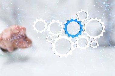 Çizgiler ve noktaları birleştiren 3 boyutlu bir dişli sistem verisi, büyük veri görselleştirmesi kavramı